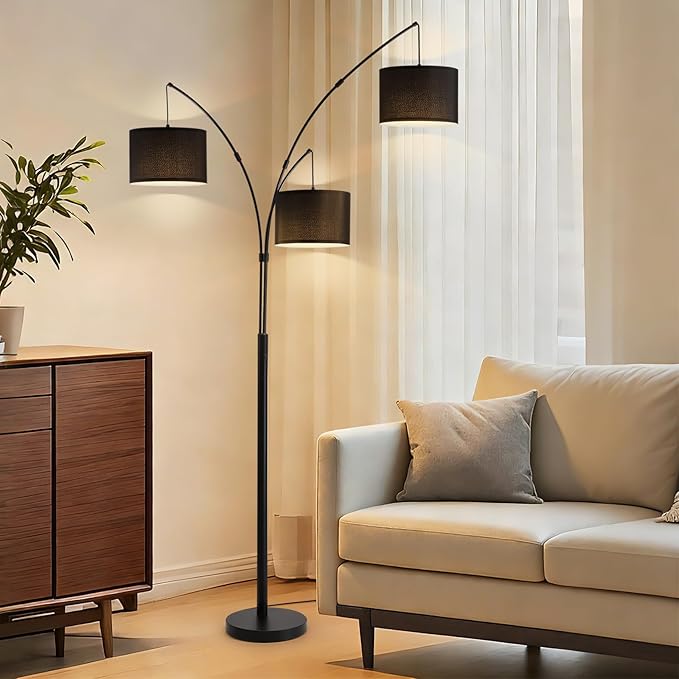 Netin 3 Light Arc Floor Lamps for Living Room, Led Floor Lamp with Remote Control, Modern 80" Tall Standing Lamp, 3 Color Temperature, Mid Century Tree Floor Lamp for Bedroom, Office (Black)