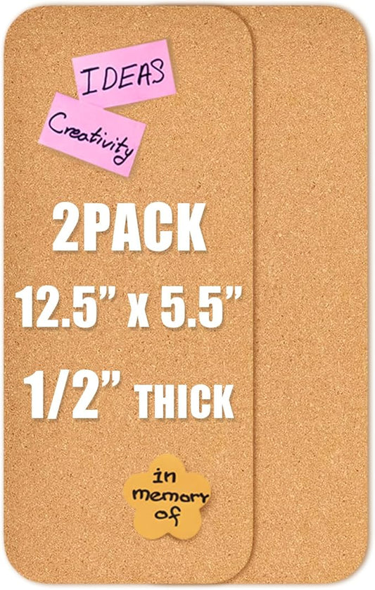 2 PCS 12.5"*5.5" Self-Adhesive Cork Board, 1/2"(12mm) Thick Cork Boards for Walls, 1 Pack 12.5"*5.5" Bulletin Board, Cork Board Tiles for Office, Home, School (2PC)