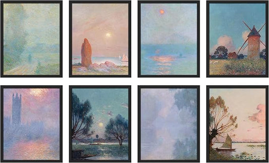SIGNWIN Framed Poster Wall Art Set of Vintage Landscape Watercolor Nature Landscape, Rustic Framhouse Decor for Living Room, Bedroom, Office - 11"x14"x 8 Black