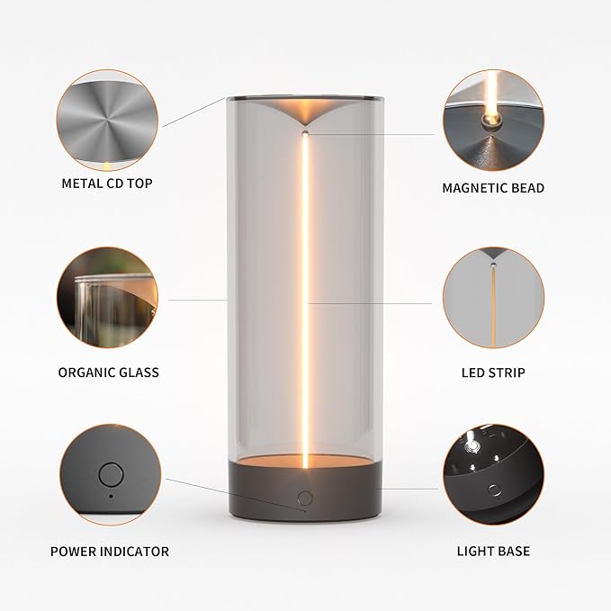AUGE LIGHT Minimalist Desk Lamp Cordless Table Lamp LED Rechargeable Modern Nightstand Lights Dimmable with 3 Levels for Gaming, Home Office, Bedroom, Living Room, Kitchen, Bar