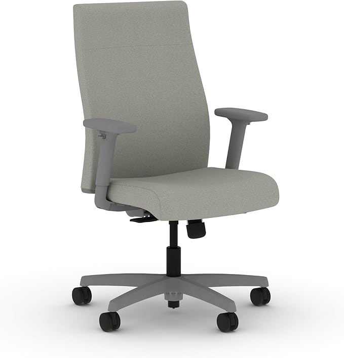HON Ignition 2.0 Fabric Office Chair, Upholstered, Adjustable Arms, Standard Synchro-Tilt Recline Executive Ergonomic Office Chair, Titanium Frame, Fog