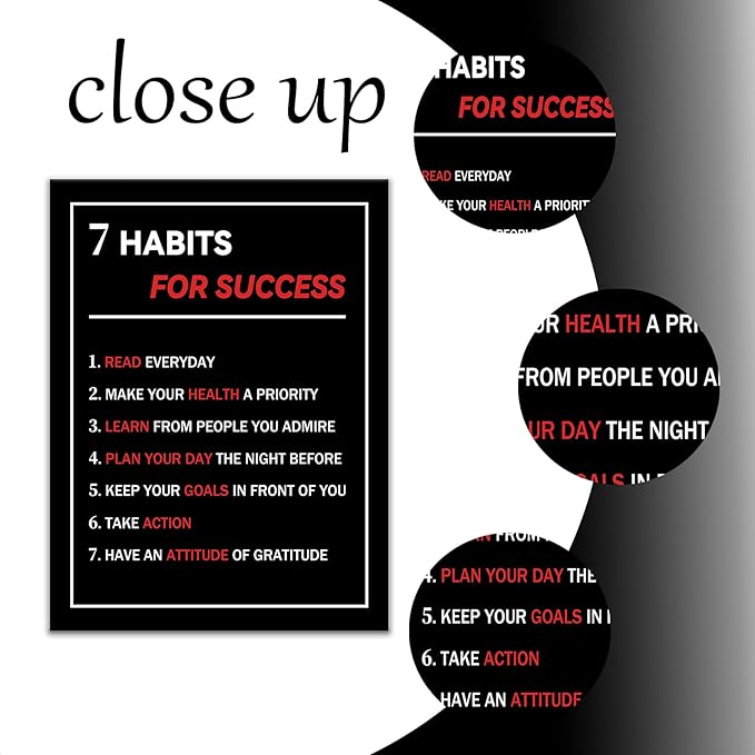 7 Habits For Success Motivational Poster Wall Art Home Decor Inspirational Canvas Print Pictures Inspiring Artwork for Living Room Office Gym Classroom Decoration Stretched and Framed [18''W X 24''H]