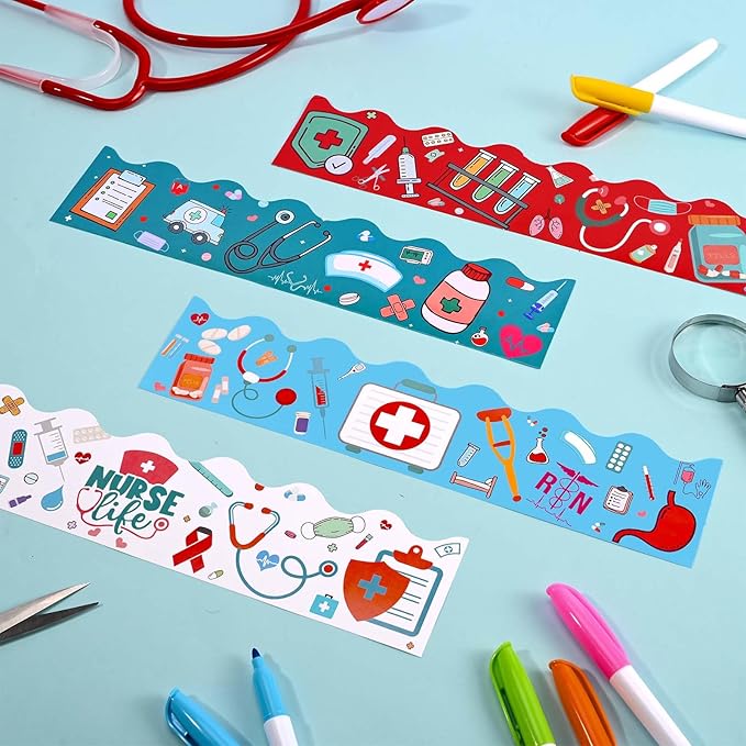 88Feet Nurse Healthcare Workers Bulletin Board Borders for Doctor Nurse Day Party Decoration Medical Nurse Themed Hospital Bulletin Board Sticker Nursing School Classroom Graduation Decorations
