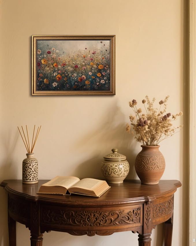 Gold Framed Wall Art Vintage Flower Canvas Wall Art Nature Landscape Flower Wildflower Artwork Prints Picture for Living Room Bedroom Farmhouse Bathroom Office Decor, 16x24