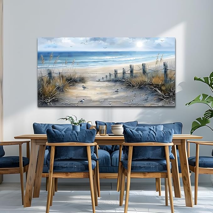 FUHAIHUA Canvas Decorations For Living Room Large Wall Art For Office Modern Bedroom Wall Decor Beach Wall Painting Blue Ocean Sea Wave Pictures Artwork Aesthetics Posters Home Decor 24X48 In
