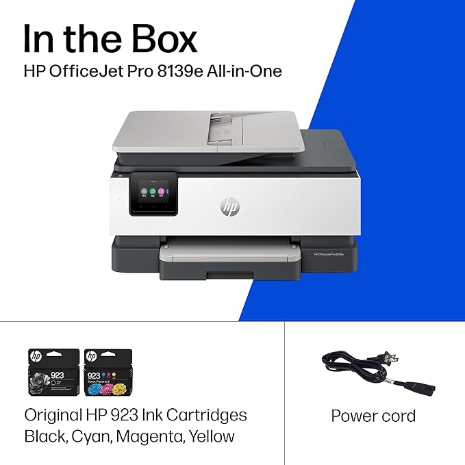 HP OfficeJet Pro 8139e Wireless All-in-One Color Inkjet Printer, Print, scan, copy, fax, ADF, Duplex printing Best-for-home office, 1 year Instant Ink trial included, AI-enabled (40Q51A)