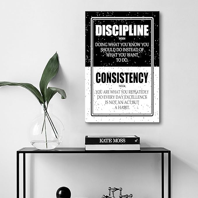 PSYYSP Discipline Consistency Motivational Wall Art Inspirational Entrepreneur Quote Canvas Poster Inspring Picture Painting Artwork for Office Classroom Gym Ready to Hang [12''Wx18''H]