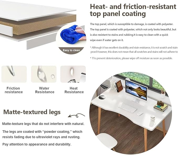 Modern White Wooden Computer Table, 40" L x 20" W x 30" H inches – Durable and Stylish Desk for Home Office, Bedroom, or Study