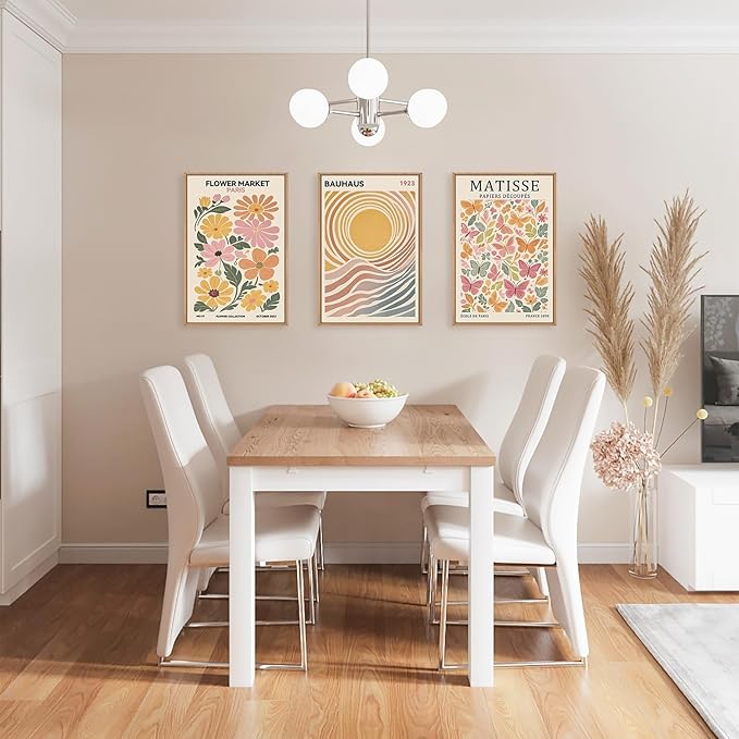 Boho Flower Market Framed Canvas Wall Art Set, Matisse Floral Wall Decor, Abstract Botanical Wall Painting, Nature Floral Illustration Art Prints for Living Room, Bedroom, Office 16"X24"X3