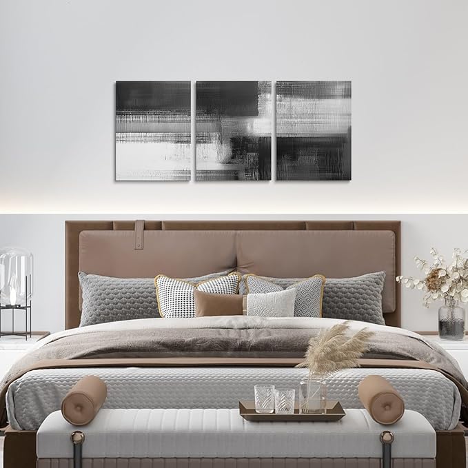 jejeloiu Gray Abstract Art 3 Piece Canvas Wall Art for Living Room Bedroom Modern Art Picture Wall Decor 12"x16"x3pcs Abstract Oil Painting Office Decorations Artwork Posters