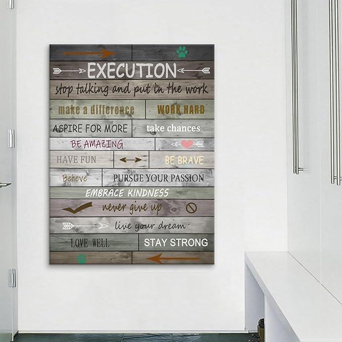 Motivational Canvas Wall Art Inspirational Office Execution Quotes Poster Print Positive Saying Picture for Modern Home Living Room Office Gym Wall Decor Stretched and Framed [30''Wx 40''H]