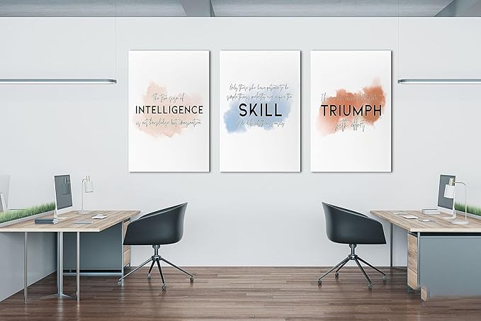 SHMAO Office Canvas Wall Art Motivational Wall Decor, 3 Piece Intelligence Skill Triumph Print Pictures for Office Wall Decor Women Inspirational Framed Artwork Home Office Decor 24”x36”x3 Panels