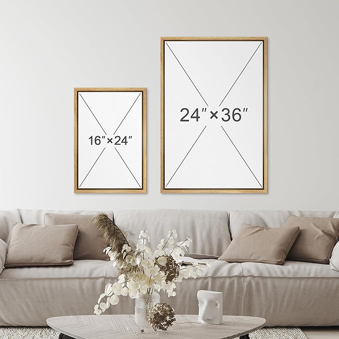 SIGNFORD Framed Wall Art Print Set Geometric Block Abstract Shapes Illustrations Modern Decorative Multicolor Relax/Calm Chic for Living Room, Bedroom, Office - 24"x36"x3 Natural