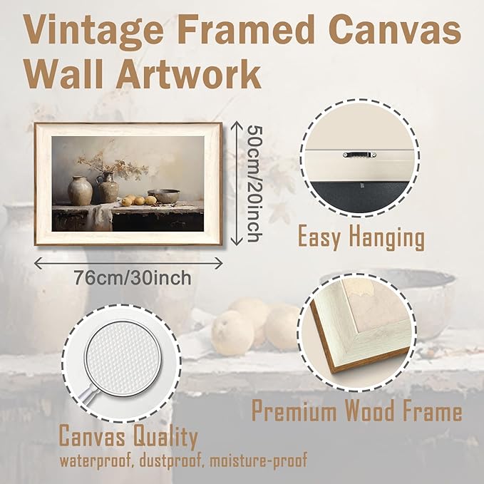 ASTRDECOR Framed Kitchen Wall Art Prints, Rustic Kitchen Farmhouse Wall Decor Living Room, Vintage Jars Still Life Oil Painting Dining Room Wall Decor, Fruits Botanical Canvas Wall Art-20''x 30''