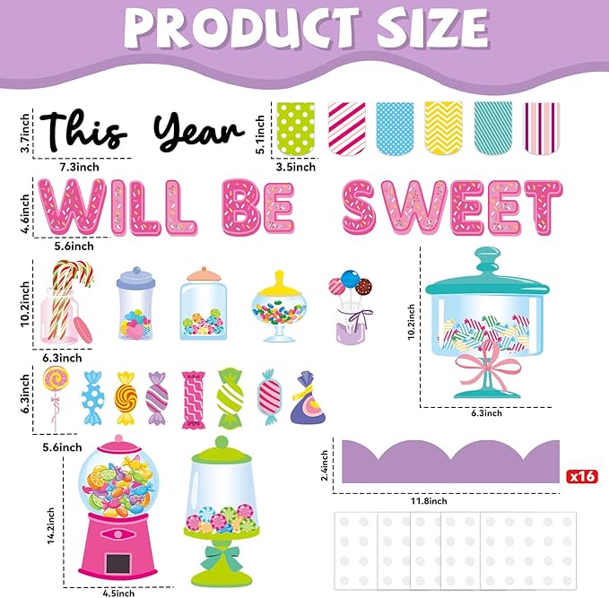 Candy Bulletin Board Set Sweet Candyland Classroom Bulletin Board Decorations Pink Gumball Machine Cutouts Classroom Decorations for Back to School Office Home Chalkboard Decor Wall Door