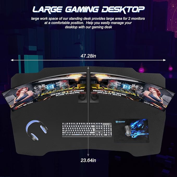 BestOffice Gmaing Desk Z Shaped 47 inch Gaming Workstation Ergonomic Gaming Table PC Computer Desk with Headphone Hook for Game Players, Blue