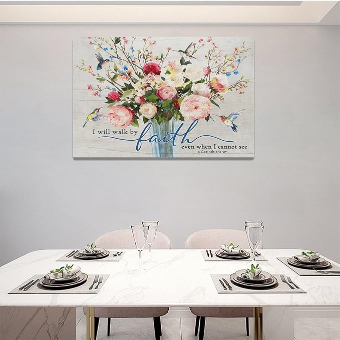 Christian Wall Art Bible Verses Pictures Wall Decor Rustic Floral Canvas Country Flower Print Painting Modern Home Artwork for Bathroom Bedroom Living Room Office Framed 24"x16"