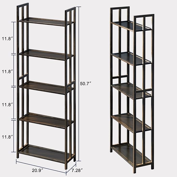 COPREE 5 Tier Bookshelf, Bamboo Space-Saving Tall Book Shelves,Walnut-Colored Freestanding Narrow Book Rack Organizer Shelving Unit Storage for Small Space, Living Room, Bedroom and Office