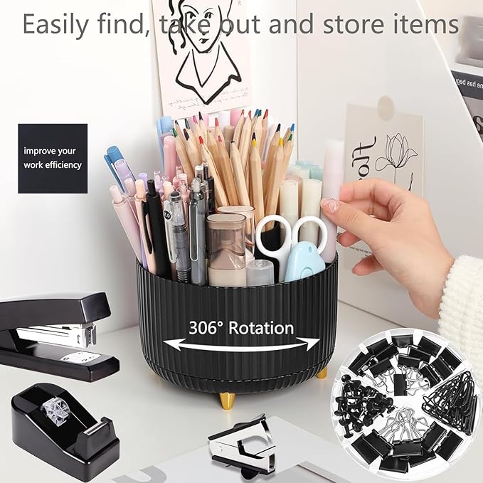 suniya Office Supplies,Desk Accessories,with Stapler,Tape Dispenser,Staple Remover,Scissor,Ballpoint Pen,Sticky Notes,Clear Tape,Staples,Desk Organizer,Ruler,Binder,Best Gift Set(Black)