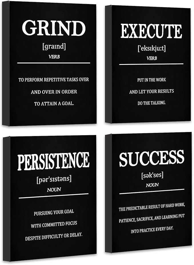 Inspirational Office Canvas Wall Art with Wooden Frames,Motivational Wall Decor for Office,Positive Affirmations Quotes Wall Art for Living Room,Sayings for Wall Decor,8” x10” x4 PCS (Wood Frames)