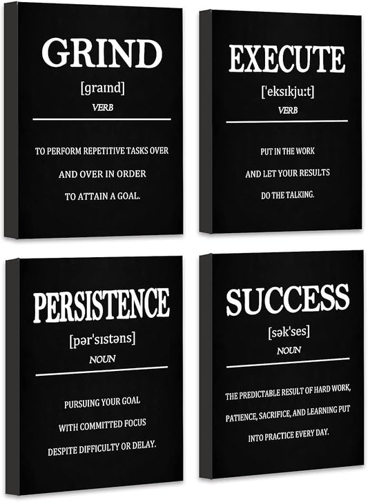 Inspirational Office Canvas Wall Art with Wooden Frames,Motivational Wall Decor for Office,Positive Affirmations Quotes Wall Art for Living Room,Sayings for Wall Decor,8” x10” x4 PCS (Wood Frames)