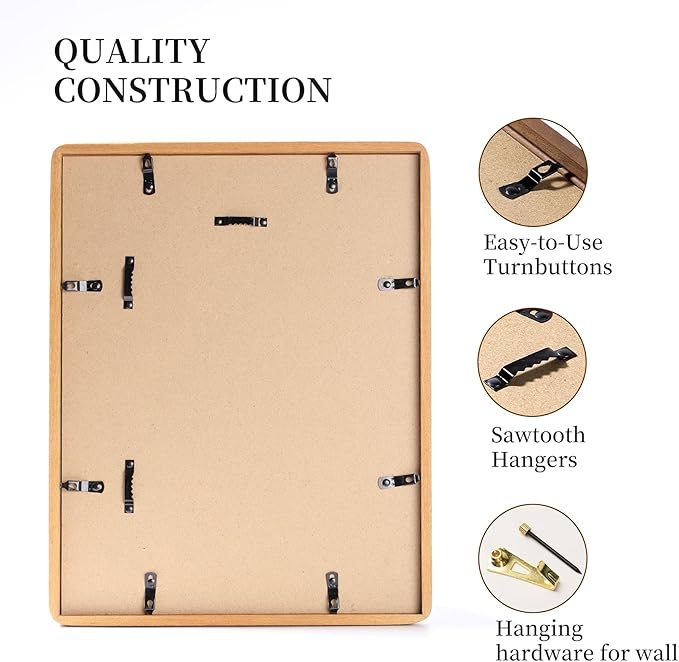 11x14 Collage Picture Frame Teak Wood, Multiple Five 4x6 Photos or 11x14 without Mat, Rustic Photo Frame with Tempered Glass Hanging Displaying Horizontally or Vertically