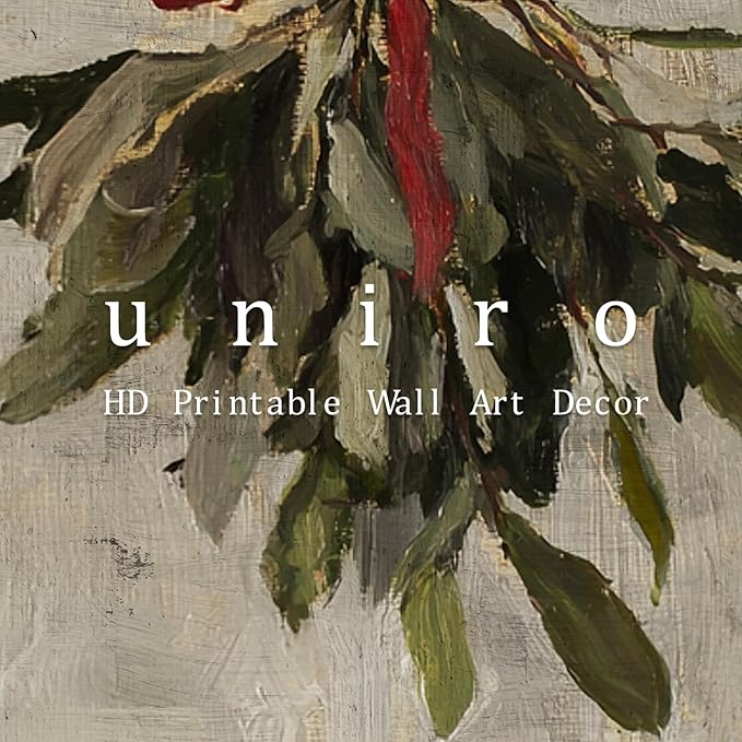 uniro Vintage Christmas Mistletoe Print Artwork Painting Winter Farmhouse Holiday Wall Decor for Bedroom, Living Room, Gallery, winter Room Decor, Holiday Decoration Gifts (8" x 10" - UNFRAMED)