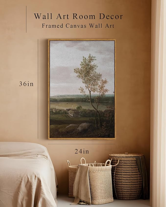 InSimSea Framed Canvas Prints Art Vintage Decor, Rural Scenery Landscape Paintings, Large Countryside Farmhouse Hanging Wall Decorations for Living Room Dining Room Bedroom, 24"x36"