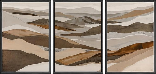SIGNWIN Framed Canvas Print Wall Art Abstract Mountain Modern Minimalist Beige and Brown Layered Shape Nature Wilderness Modern Art Cool for Living Room, Bedroom, Office - 16"x24"x3 Black
