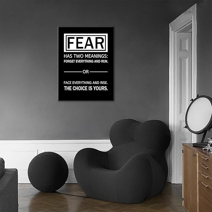 Motivational Canvas Poster Wall Art Fear Has Two Meanings Print Affirmation Inspirational Quotes Positive Theme Picture Painting Artwork for Gym Classroom Office Stretched and Framed [18''Wx24''H]