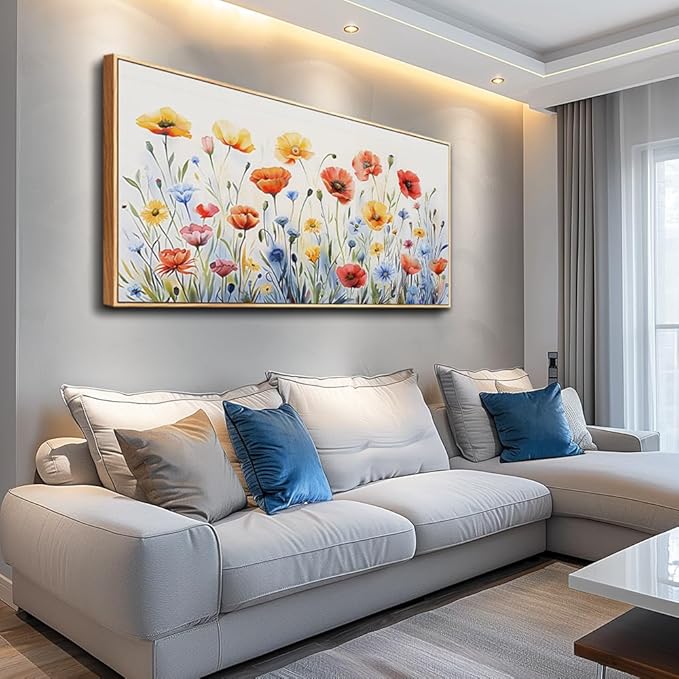 PHAOHUAXM Large Framed Canvas Wall Art For Living Room Wall Decoration For Bedroom Abstract Ink-Wash Flower Painting Wood Frame Dining Room Decor Artwork Prints Home Decor Ready To Hang 20"X40"