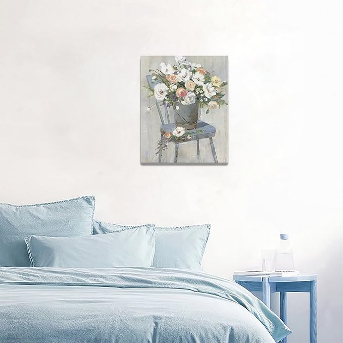 yerretin Farmhouse Flower Wall Art Country Floral Pictures Wall Decor Rustic Canvas Paintings Modern Artwork Home Decorations for Bathroom Bedroom Living Room Framed 16"x20"