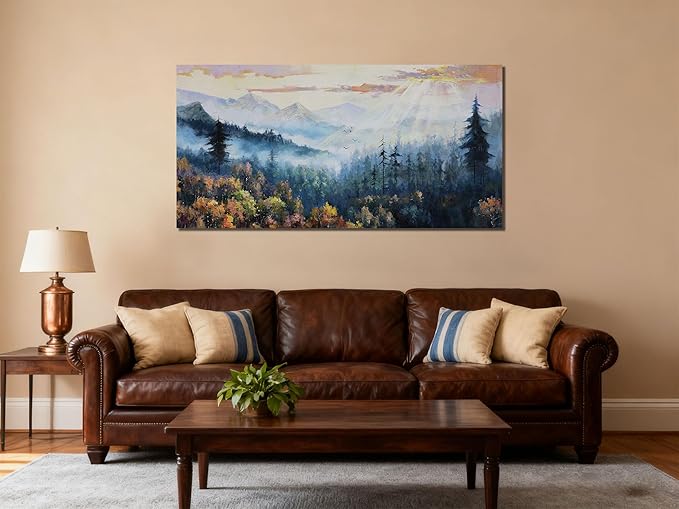 Arjun Forest Wall Art Decor Vintage Large Landscape Canvas Art Wall Decor for Living Room, Nature Mountain Large Painting Bedroom, Pine Tree Artwork Scenery Picture Office Home 48"x24"