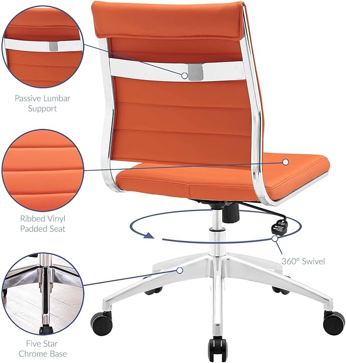 Modway EEI-1525-ORA Jive Ribbed Armless Mid Back Swivel Conference Chair In Orange