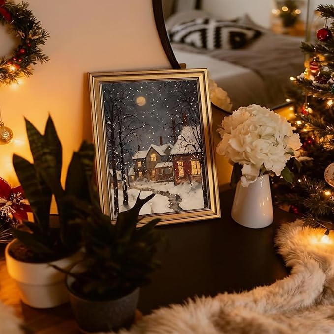 Vintage Christmas Canvas Wall Art Poster Set of 8, Santa Christmas Tree Snowman Pictures Wall Decor, Winter Holiday Paintings Prints Aesthetic Home Decor for Living Room Bedroom 12x16 inch Unframed