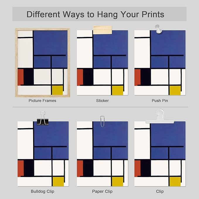 SIGNWIN Adhesive Canvas Poster Bathroom Decor 11"x14"x 8, Wall Art Room Decor Multicolor for Living Room, Bedroom, Office Mondrian Color Block Matisse Nude Dancer Nature Abstract Shapes