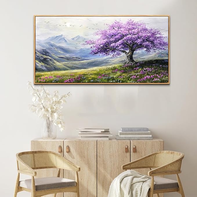ZUITINGHUA Large Canvas Wall Art For Living Room Wood Framed Wall Decor For Bedroom Office Decorations Abstract Scenery Wall Paintings Purple Tree Pictures Artwork Aesthetic Home Mural 24x48 In