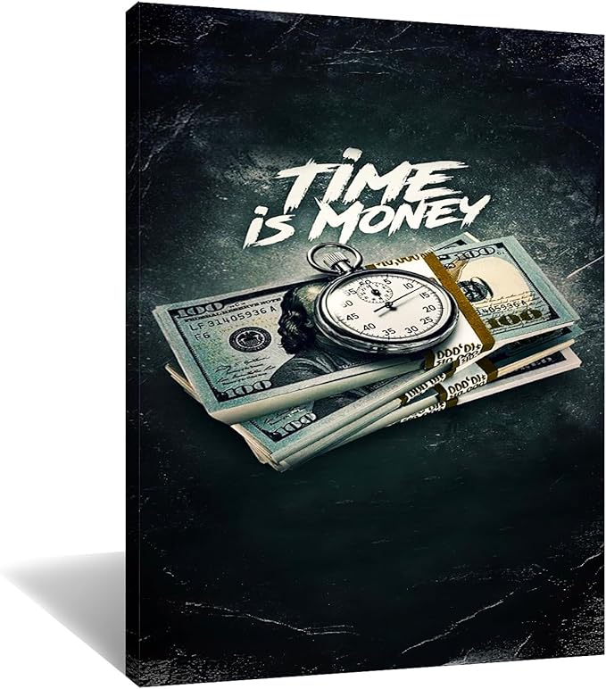 Inspirational Canvas Wall Art Time is Money Poster Print Motivational Pictures Vintage Painting Home Decor Artwork for Living Room Bedroom Office Decoration Framed Ready to Hang [18''W x 12''H]