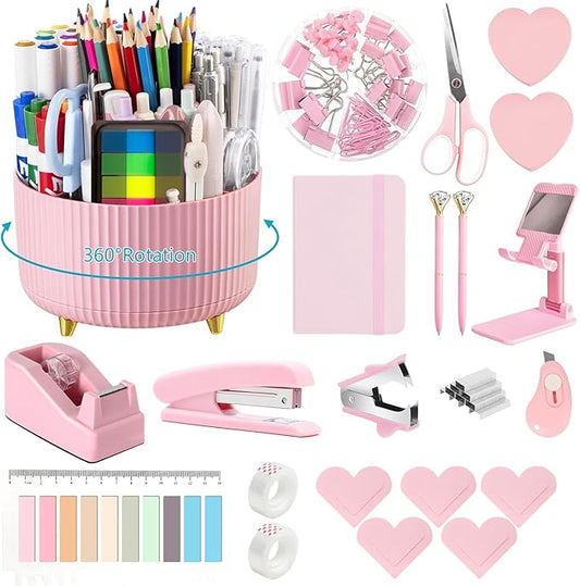 Office Supplies,Desk Accessories,with Stapler, Tape Dispenser,Desk Organizer,Folding Phone Holder,Pen,Journal Notebook,Scissor,Staple Remover,Staples,Clear Tape,Sticky Notes,Paper Clips,Bookmark,Ect