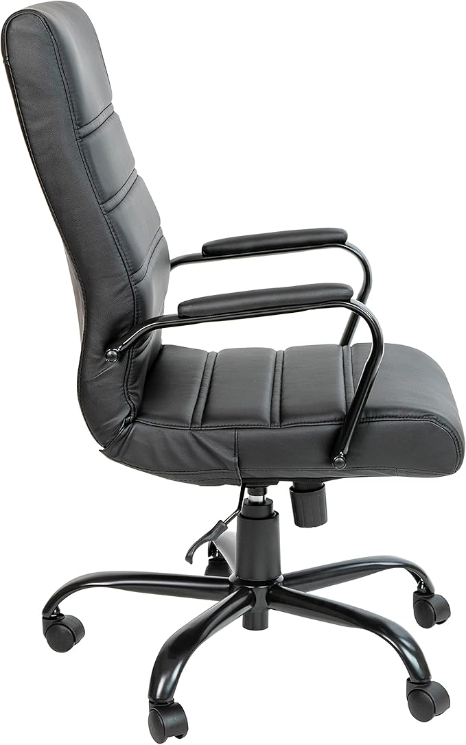 Flash Furniture Whitney High-Back Swivel LeatherSoft Desk Chair with Padded Seat and Armrests, Adjustable Height Padded Office Chair, Black