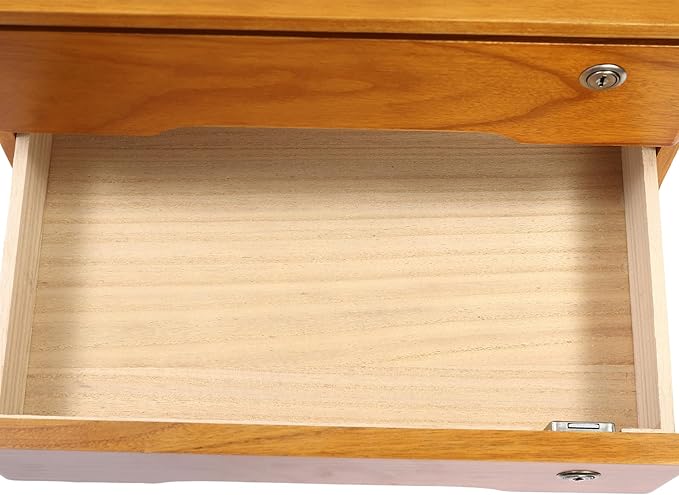 2 Drawers Wooden Desktop Storage Box,Small File Cabinet with Locks,Office Supplies A4 Filing Organizer for School,Classroom,Wood Yellow
