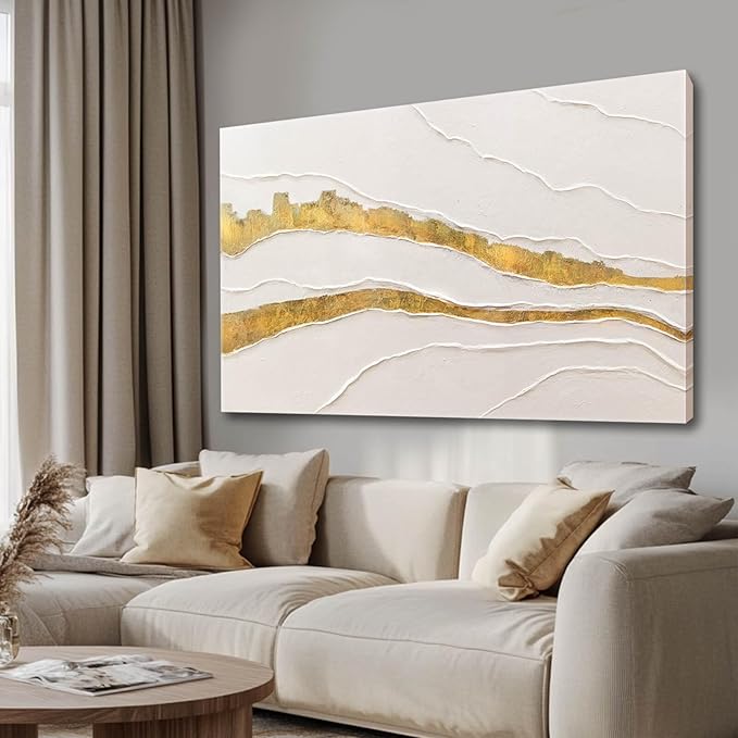 VAYIMDH Minimalist Wall Decor Line Art Gold Modern Wall Art Abstract Green White Textured Artwork for Living Room Dining Room Bedroom Picture 24x48 Inch