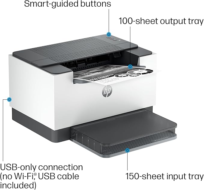 HP LaserJet M209d Laser Printer, Black and White, Automatic Duplex, USB Connection Only (Cable Included), Ideal in Home Office (8J9L0F) (Renewed)