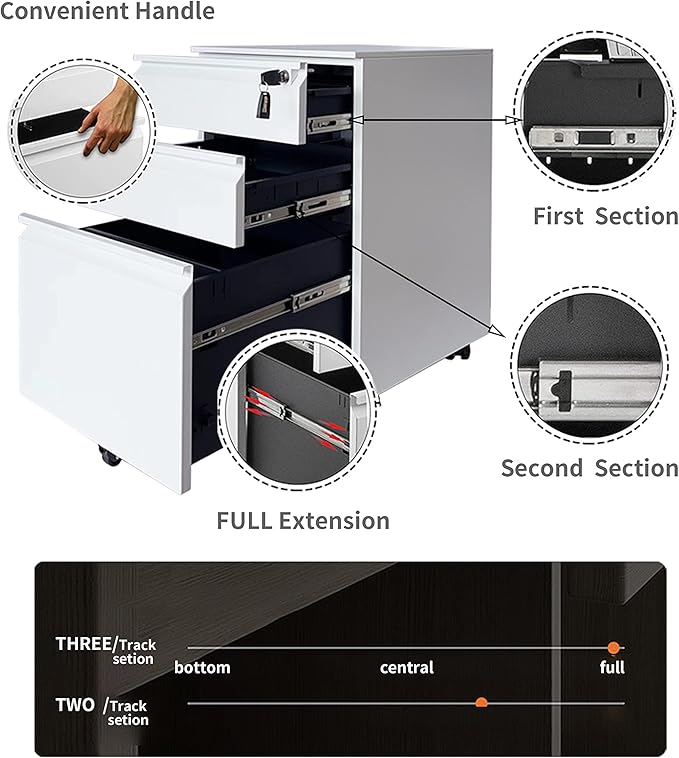 3-Drawer Mobile File Cabinets Rolling ，Vertical Metal Filing Cabinet for Legal & Letter File Anti-tilt Design with Lock Under Desk Office Drawers Fully Assembled (Black)