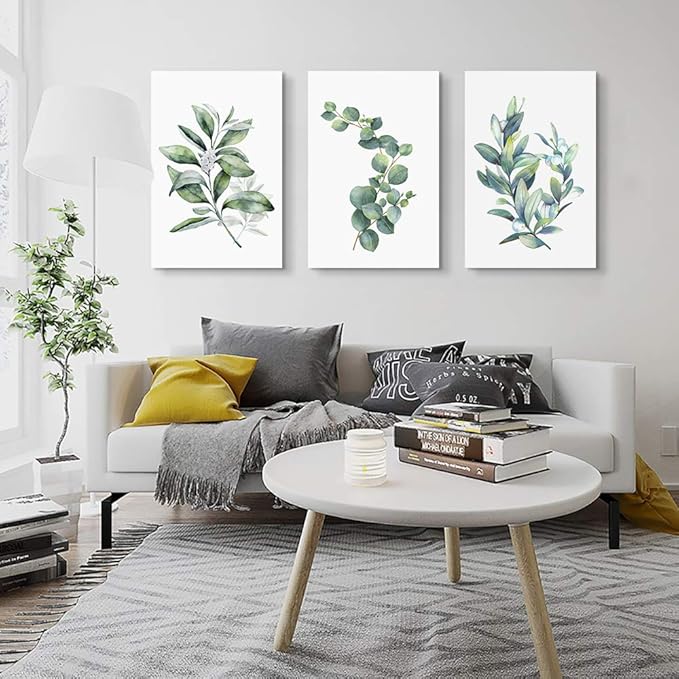 Green leaves Plants Canvas Wall Art for Living Room modern Bathroom Wall Decor for Bedroom Kitchen Home Decorations 3 panel Watercolor painting Canvas Prints Posters Artwork office mural Art works
