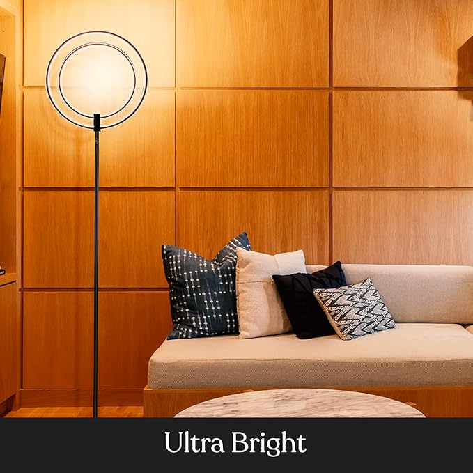 Brightech Eclipse Dimmable LED Floor Lamp, Modern Torchiere Floor Lamp for Living Rooms & Offices – Super Bright Tall Lamp with Dimmable Options for Reading, Standing Lamp Living Room Décor - Black