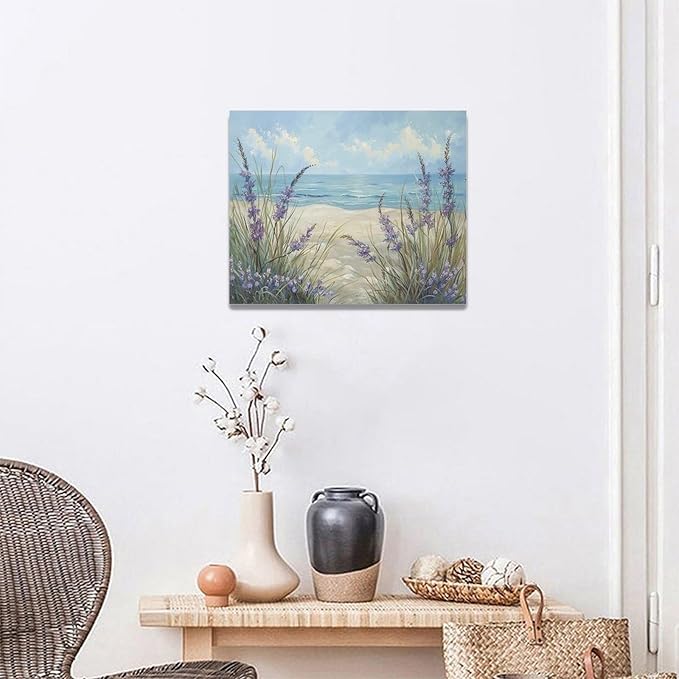 Luxvio Beach Ocean Wall Art Coastal Pictures Wall Decor Watercolor Seaside Canvas Painting Beach Artwork for Bathroom Living Room Bedroom Kitchen Office 20 x 16 inch