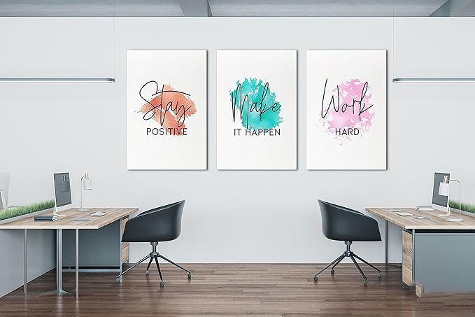 SHMAO Office Canvas Wall Art Motivational Wall Decor, 3 Piece Stay Work Make Print Pictures for Office Wall Decor Women Inspirational Framed Artwork Home Office Decor 24”x36”x3 Panels