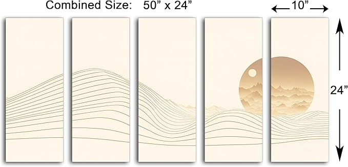 50 x 24 TOTAL - Landsape of lines Wall Art Canvas Geometric Print modern minimalis, office art - 5 Panel Split