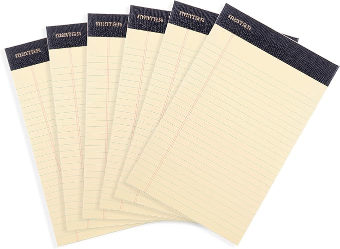Mintra Office Canary Legal Pads - Premium Quality Heavyweight Paper with Micro-perforated sheets, Smooth-lined paper, Ideal for Office Tasks, Assignments or Notes, Meetings, and Journaling, 6 pack, Yellow Paper, Narrow Ruled, 5"x8"